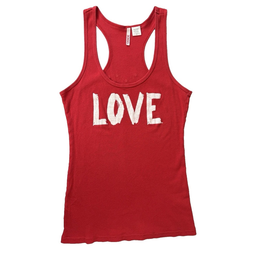 VTG Y2K Bongo Large Red Tank Top Rhinestone Heart Love Bling Retro Slim Fit 90s